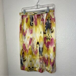 Doncaster Collection 100% Silk Abstract  Skirt Size 6 Pink Yellow